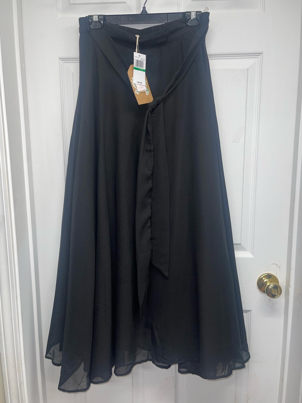 NWT Flint & Moss Black Dressy Front-Tie Maxi Skirt L